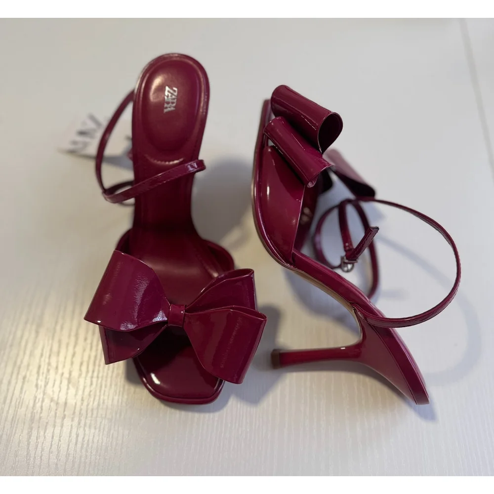 Zara Patent Effect Bow Sandals Size 39 - Picture 11 of 11